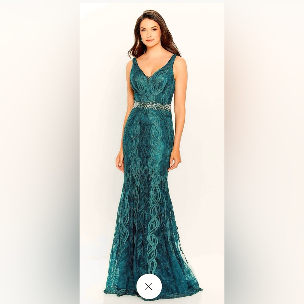 Emerald gown w/ optional sleeves & shawl